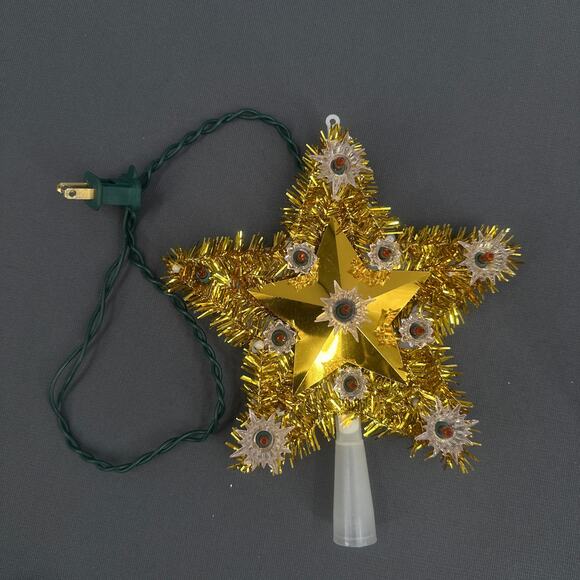 VTG J. Hofert Tree Top 11 Light Gold Star Christmas Topper Indoor Tinsel Kitschy - Picture 15 of 16